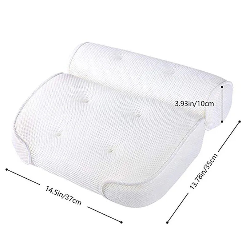 Bath tub pillow front view with measurement dimensions