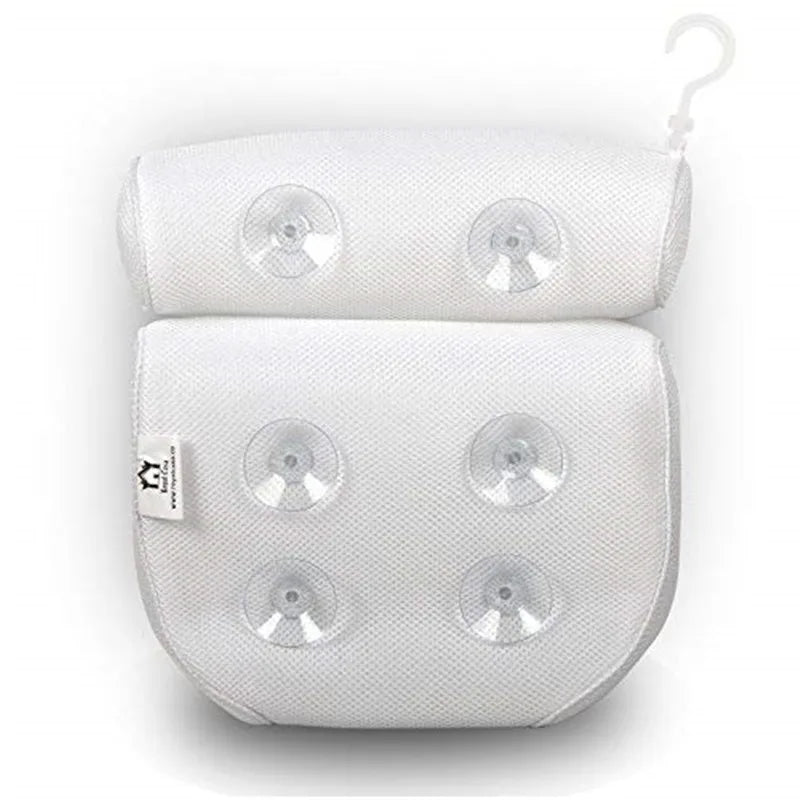 Bath tub pillow back view with suction cups and hook