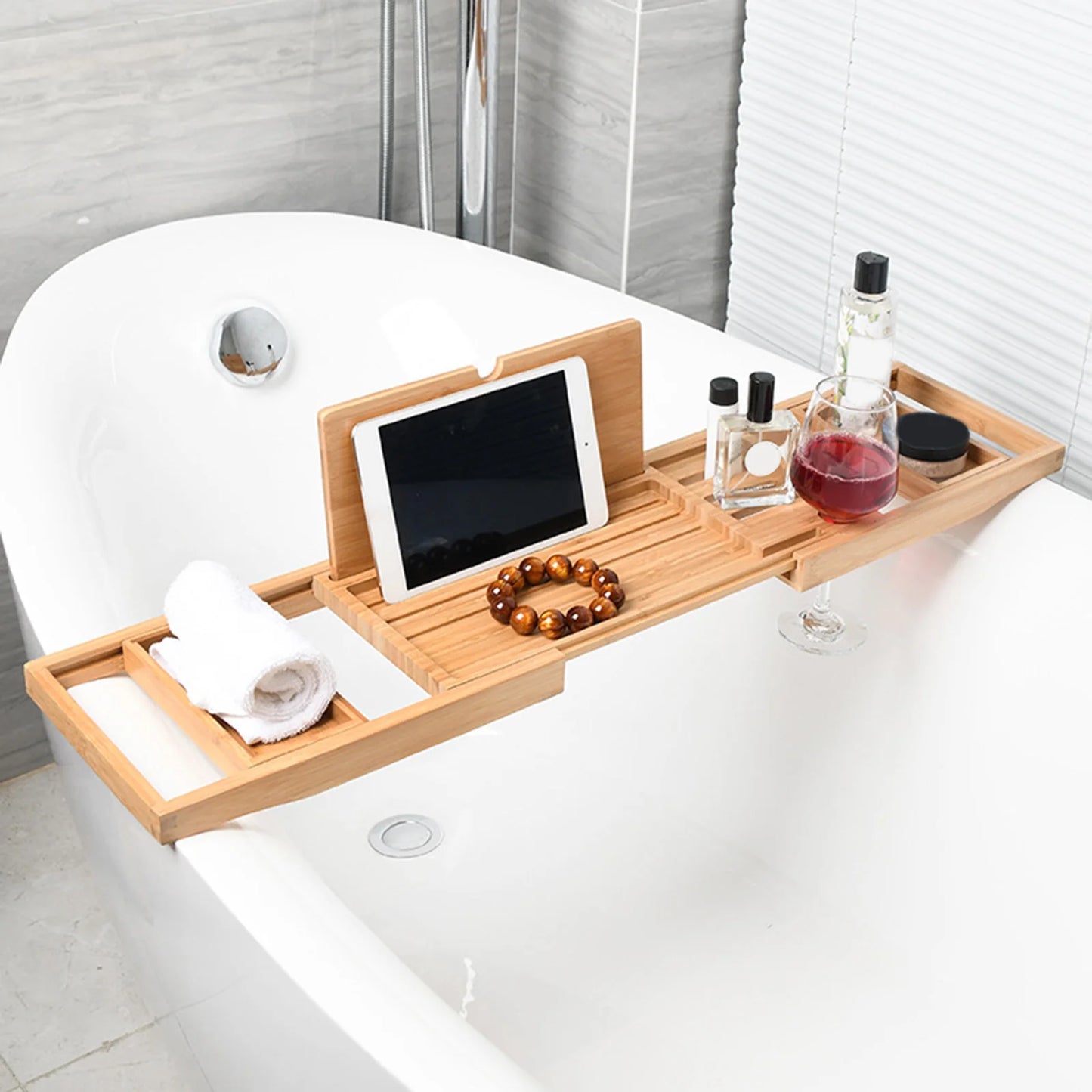 Expandable Wooden Bathtub Caddy Tray